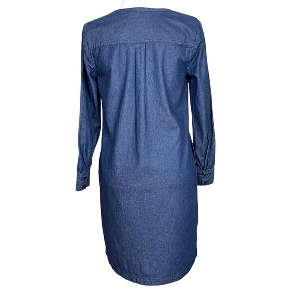 DRAPER JAMES Chambray Ruffle Shift Dress Size 4 Blue Denim Dark Wash - Picture 2 of 16